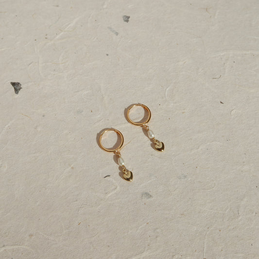 Hearty Pearl Huggie Hoops