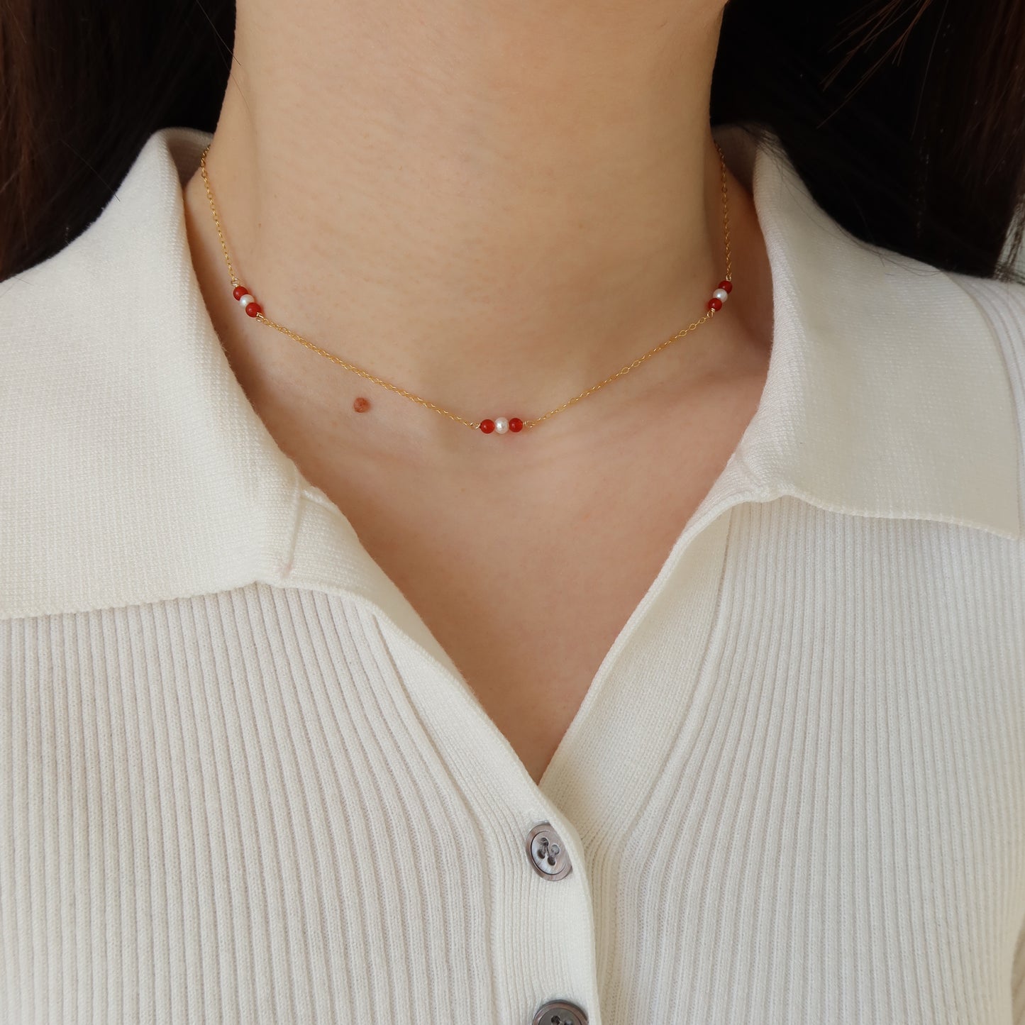 Red Agate & Pearl Necklace