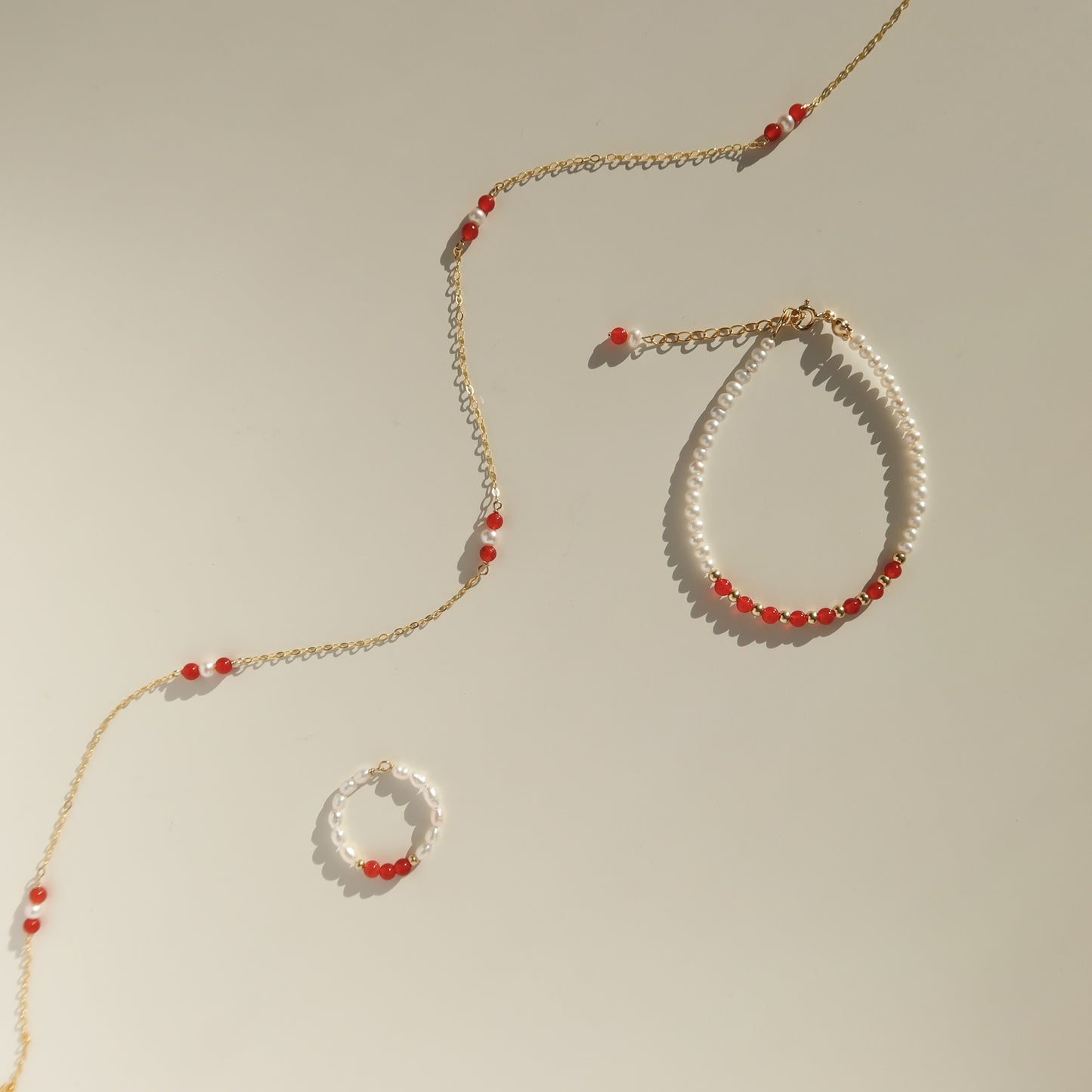 Red Agate & Pearl Necklace