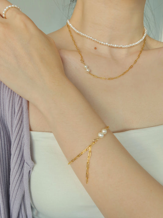 Paperclip Dual Pearl Bracelet