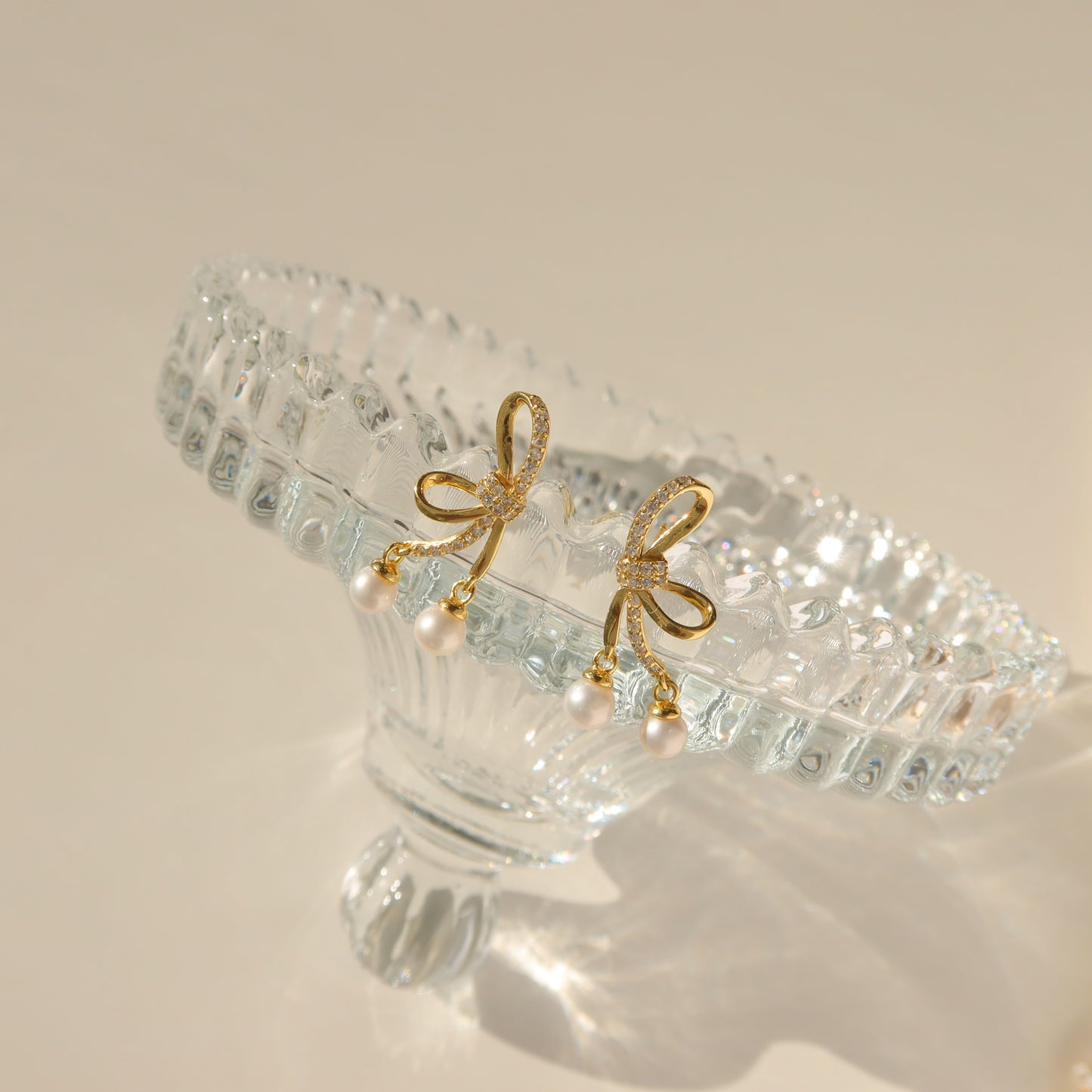 Crystal Ribbon & Pearl Earrings