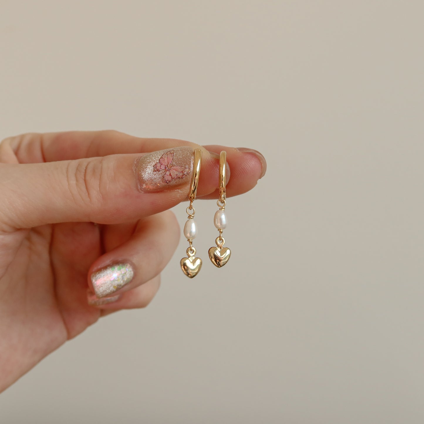 Hearty Pearl Huggie Hoops