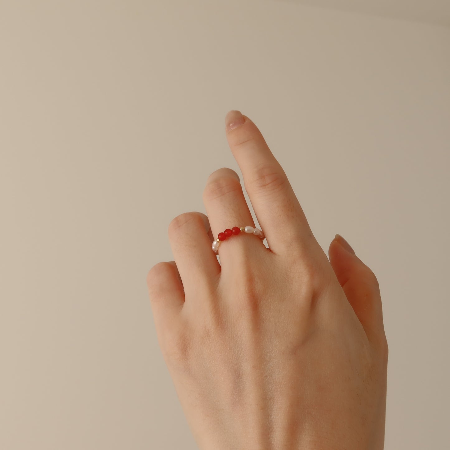 Red Agate & Pearl Beaded Rings