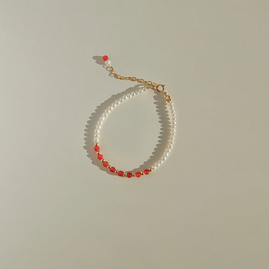 Red Agate & Pearl Beaded Bracelets