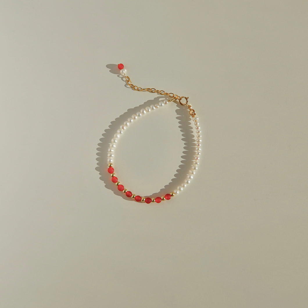 Red Agate & Pearl Beaded Bracelets