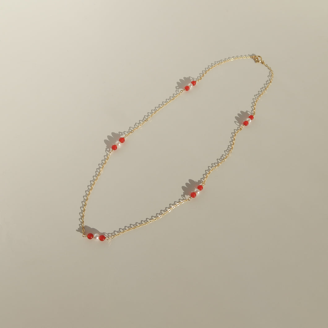 Red Agate & Pearl Necklace