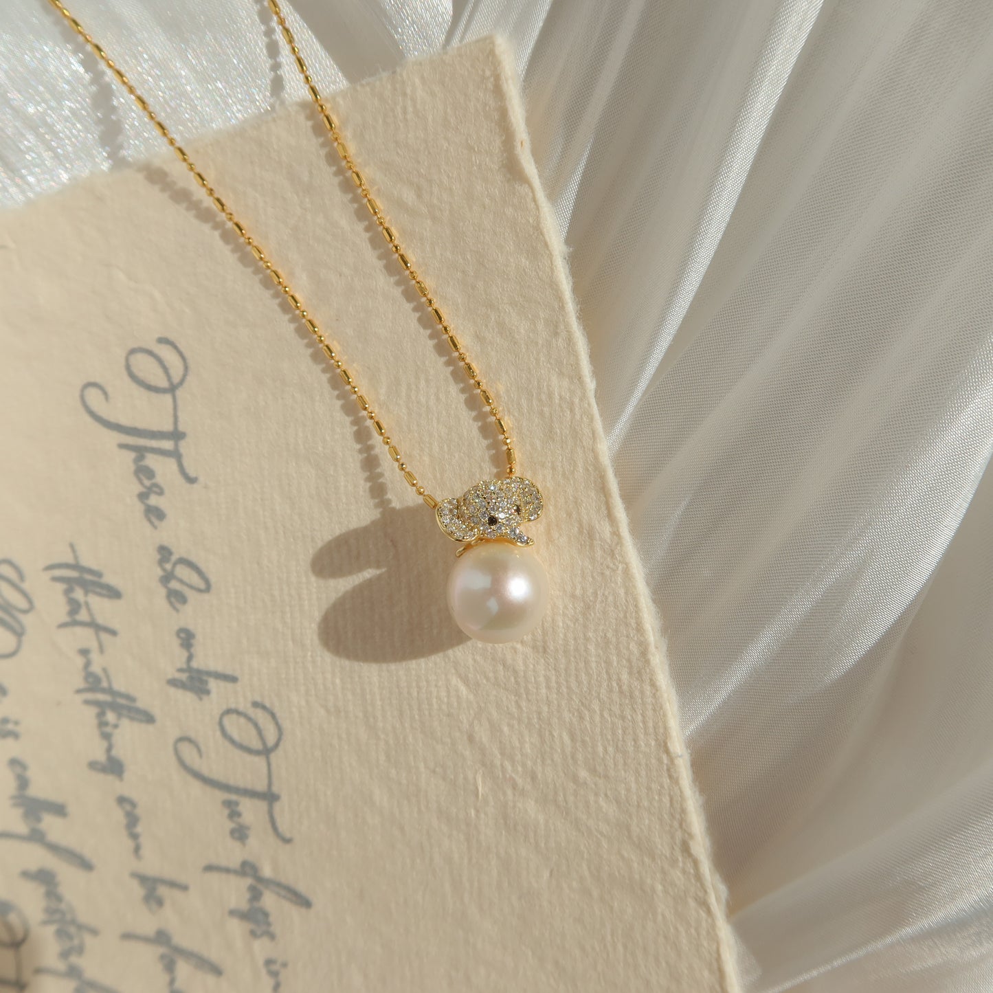 Pavé Elephant Pearl Pendant Necklaces