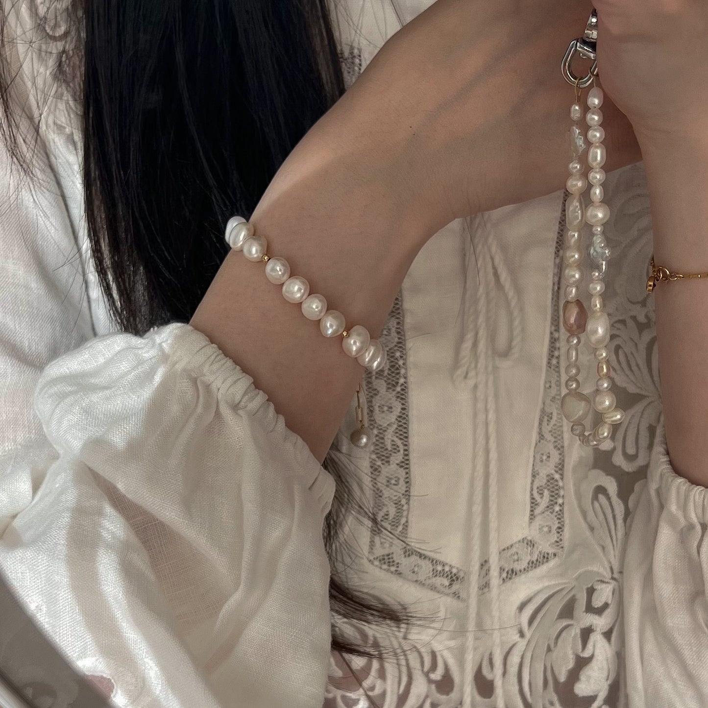 Mabel Pearl and Link Bracelets