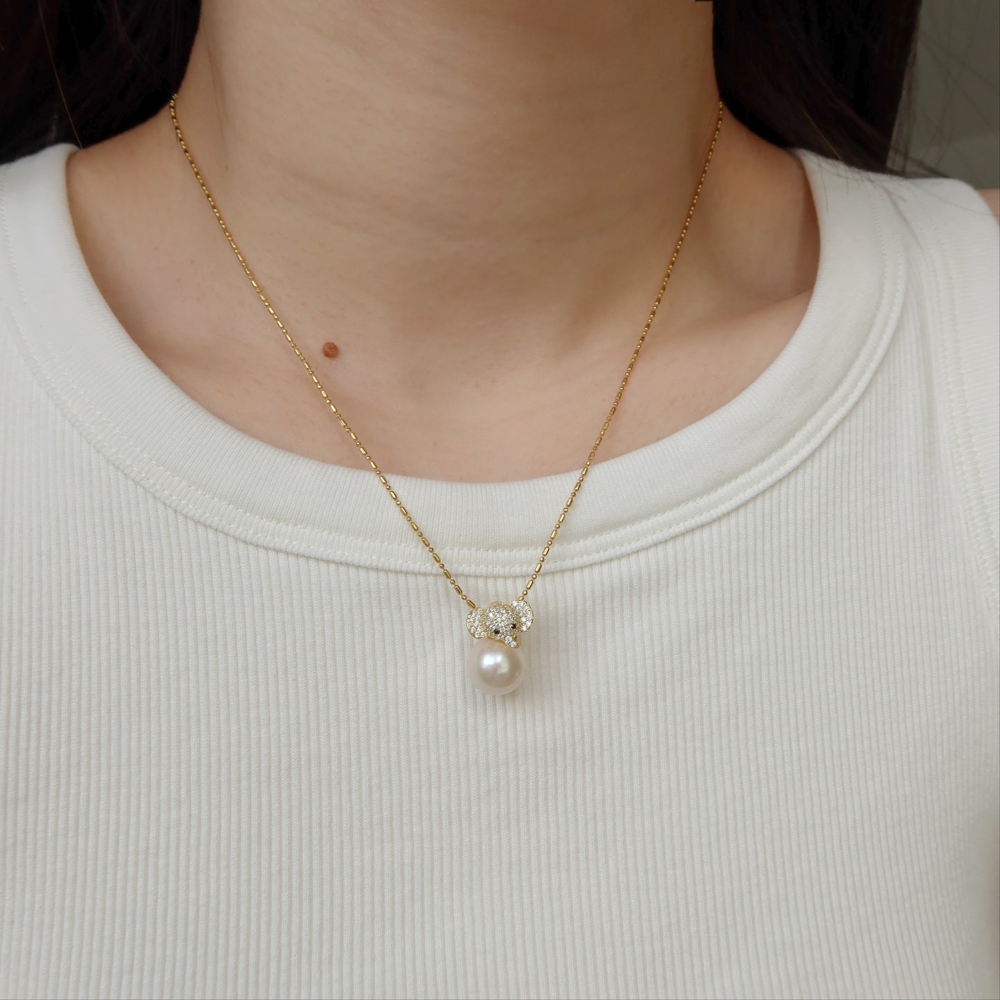 Pavé Elephant Pearl Pendant Necklaces