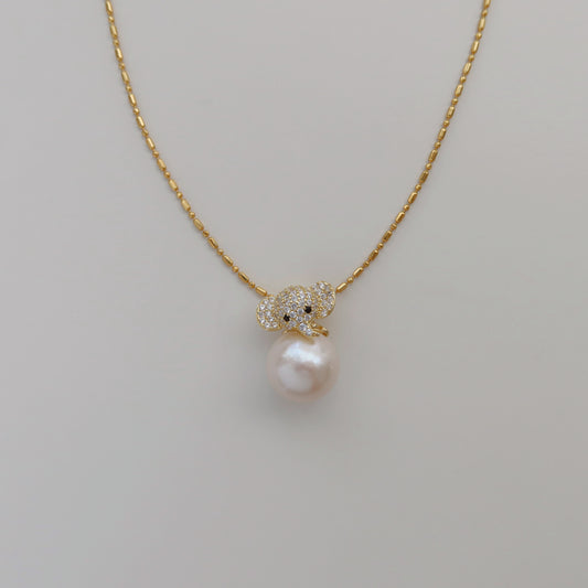 Pavé Elephant Pearl Pendant Necklaces