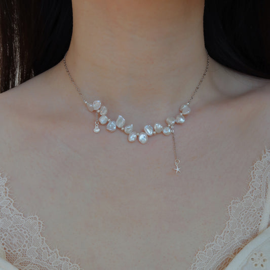 Dahlia Keshi Pearl Necklace - Silver
