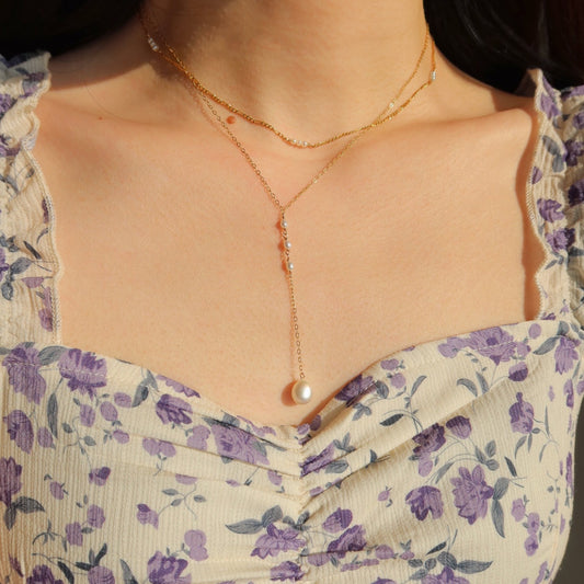 Trio Pearl Lariat Necklace