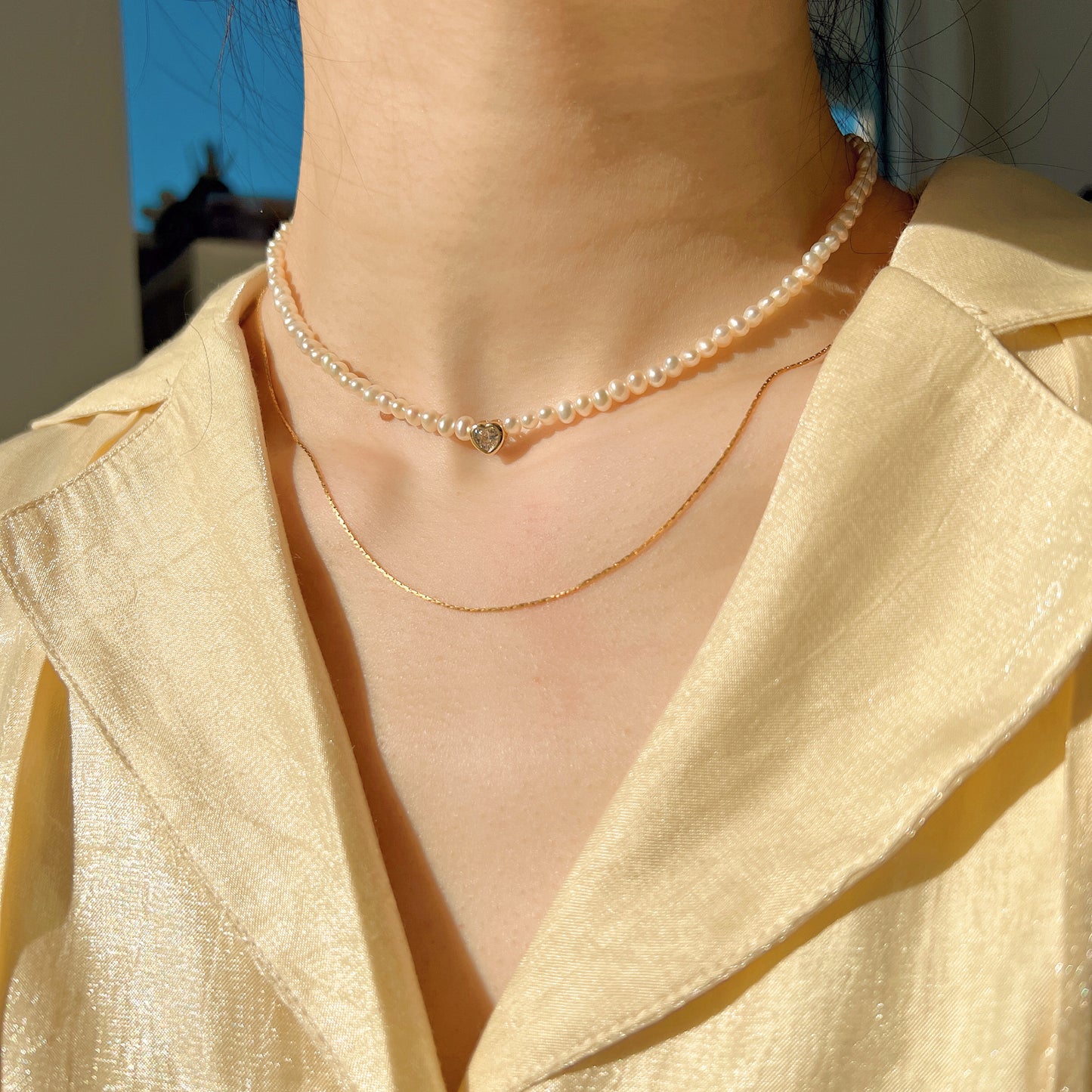 Crystal Heart Pearl Necklaces