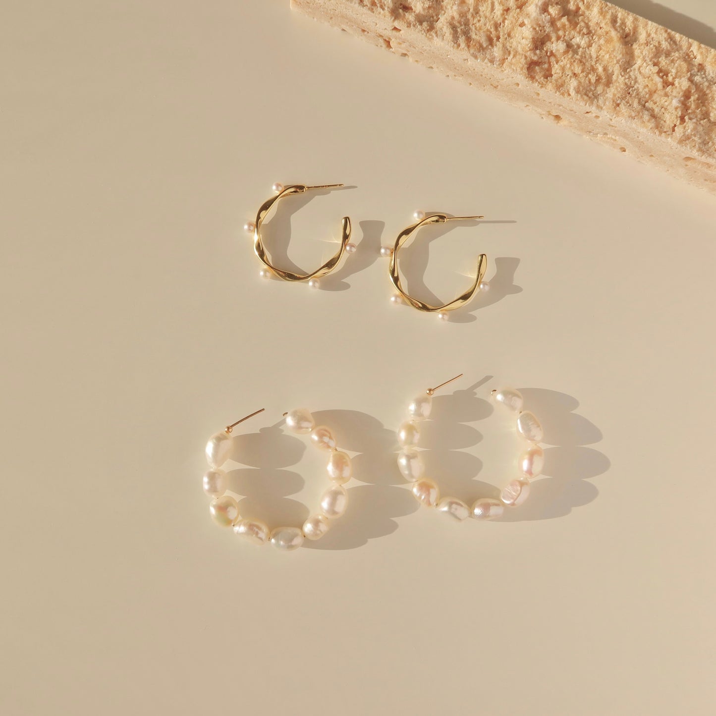 Blanche Baroque Pearl Hoops