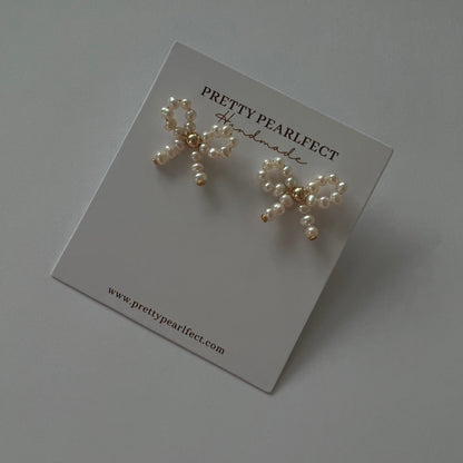 Pearl Bow Stud Earrings