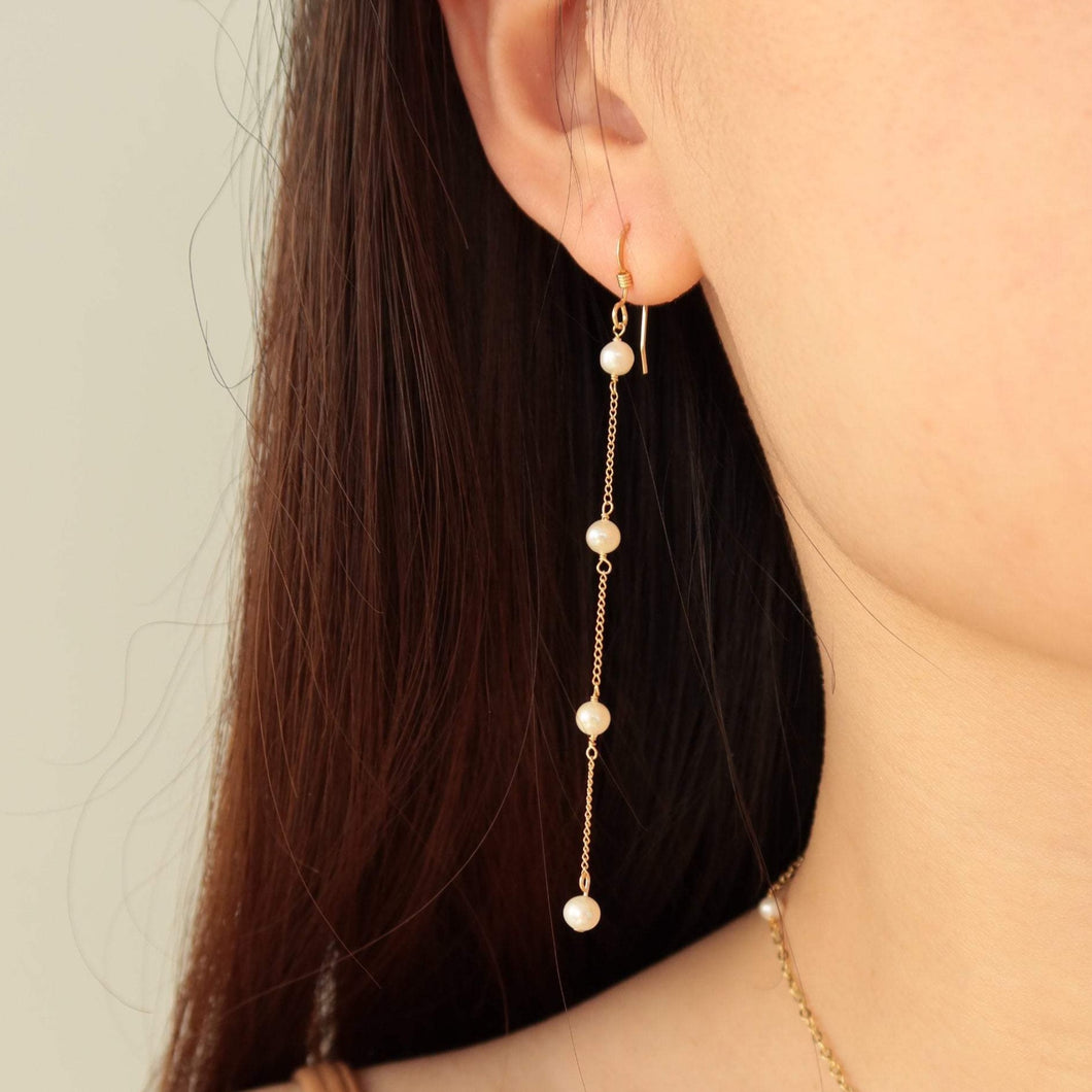 Pearl long dangle earrings