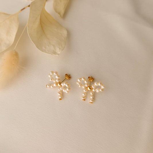 Pearl Bow Stud Earrings